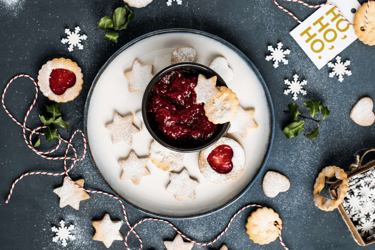 a plate of cookies and jam