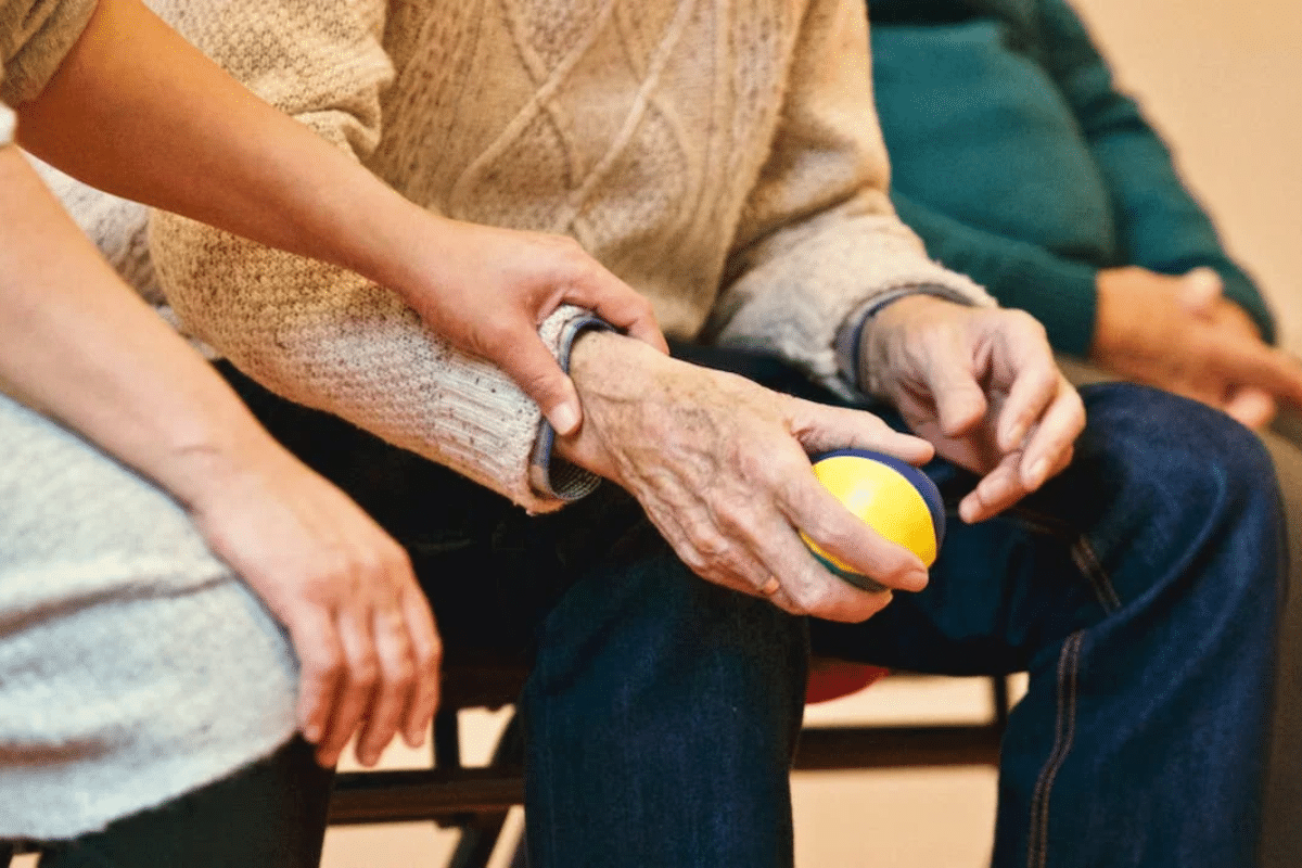 a person holding a ball